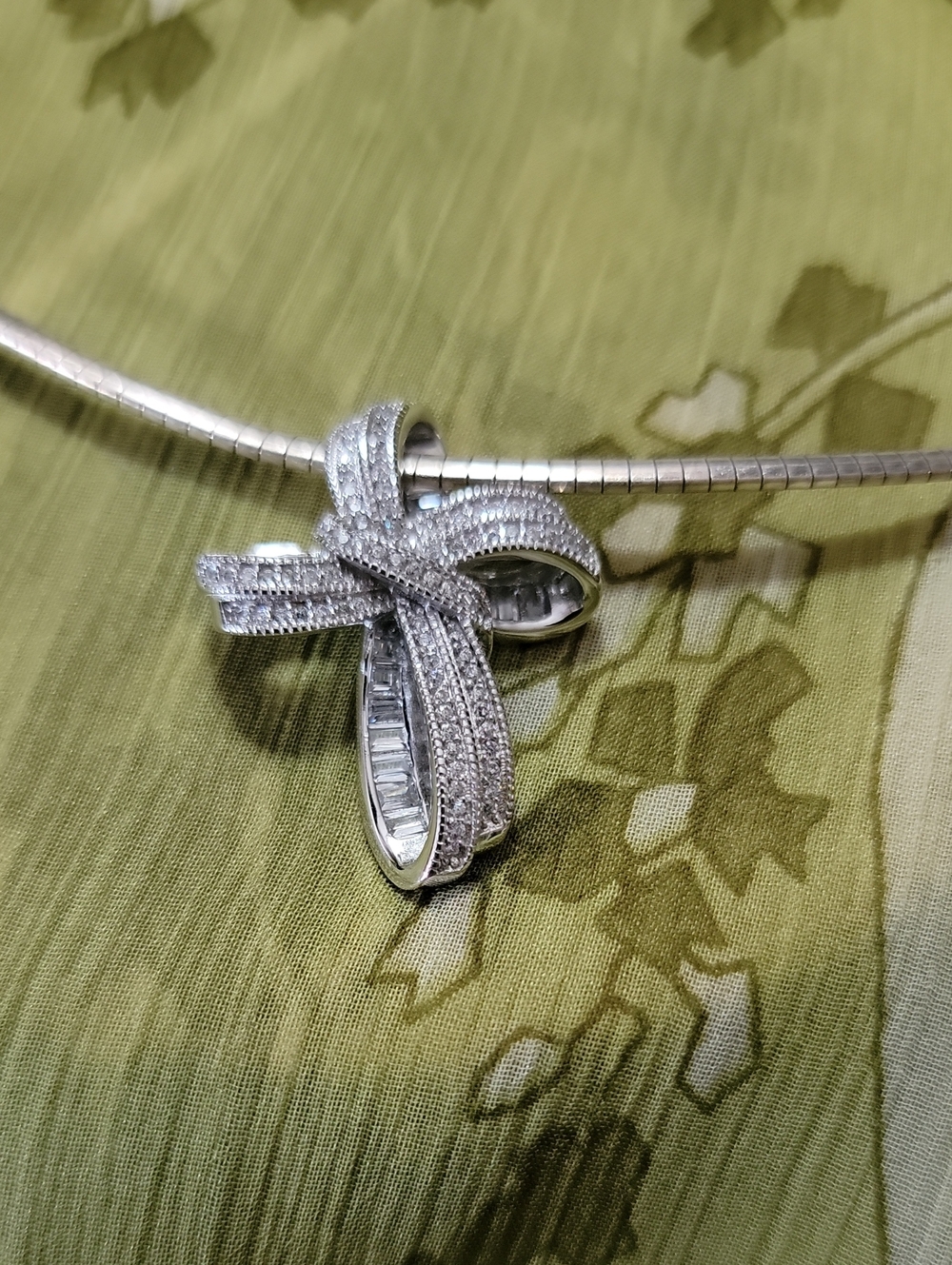 Elegantly Paved Cross With Rhodium Over 925 Sterling Silver Ribbon Pendant